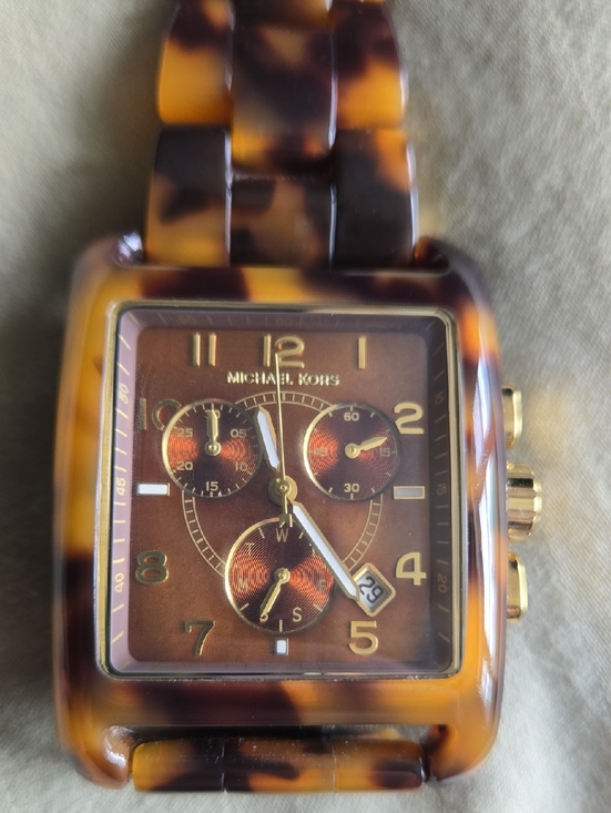 Michael Kors Tortoiseshell Rectangular Chronograph Watch - Brown/Amber main image 5